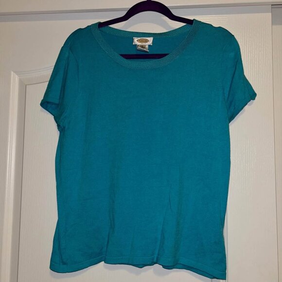 Talbots turquoise blue aqua short sleeve crew detail neck sweater top XL - Picture 1 of 6